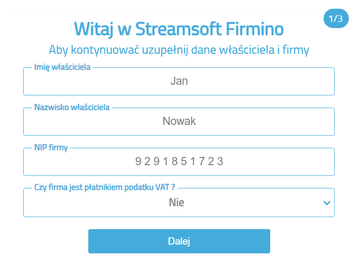 Program do faktur bez VAT - uzupełnienie danych firmy